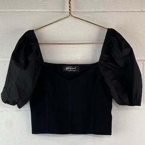 Apricot Lane X Jordan Underwood Black Puff Sleeve Crop Top, Medium